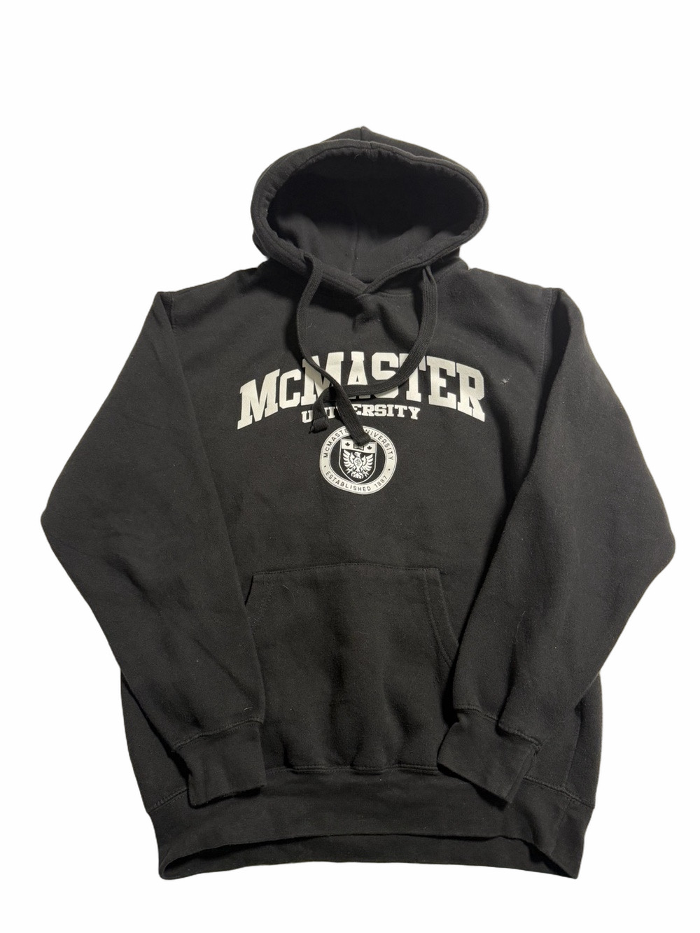McMaster University Varsity Black Pullover Hoodie Sweatshirt Adult Medium Campus